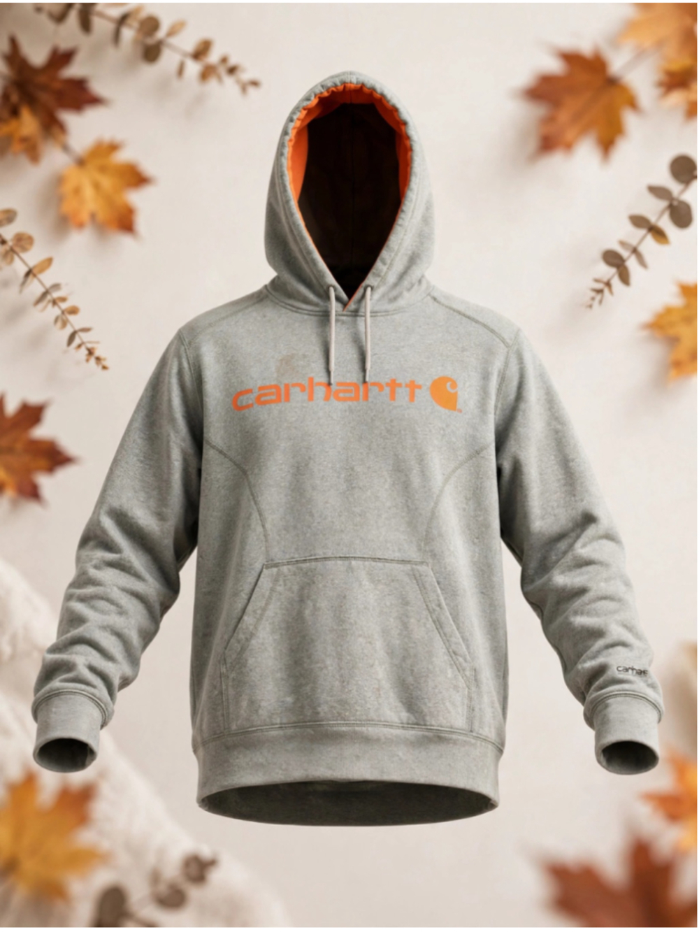 Carhartt Force Logo Hoodie Sweatshirt Grey Orange Size XXL